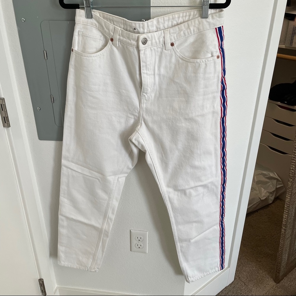 Monks ASOS white bootcut Jean with stripe